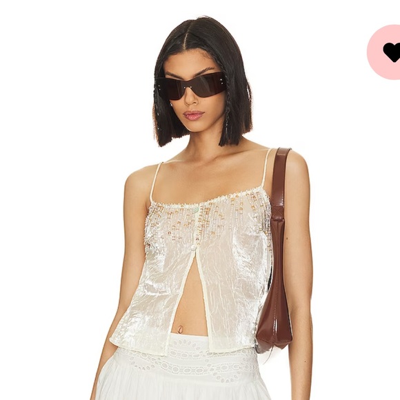House of Harlow 1960 Tops - House of Harlow 1960 Ivory Satin Beaded Spaghetti Strap Tank